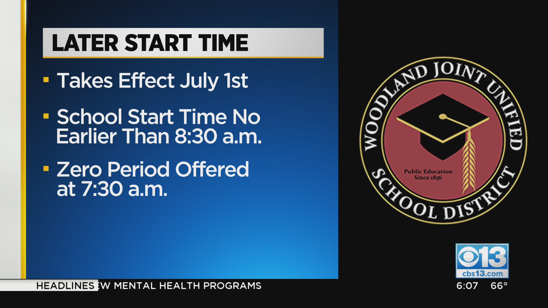 Woodland High Starting At 8:30 am This Fall – CBS Sacramento