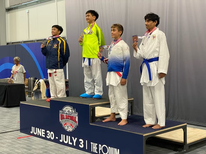 Award ceremony at the 2022 USA National Karate Championships.  Clive Justin Cariaso took home silver in the 12-13 year old -50 Kilogram Elite Division