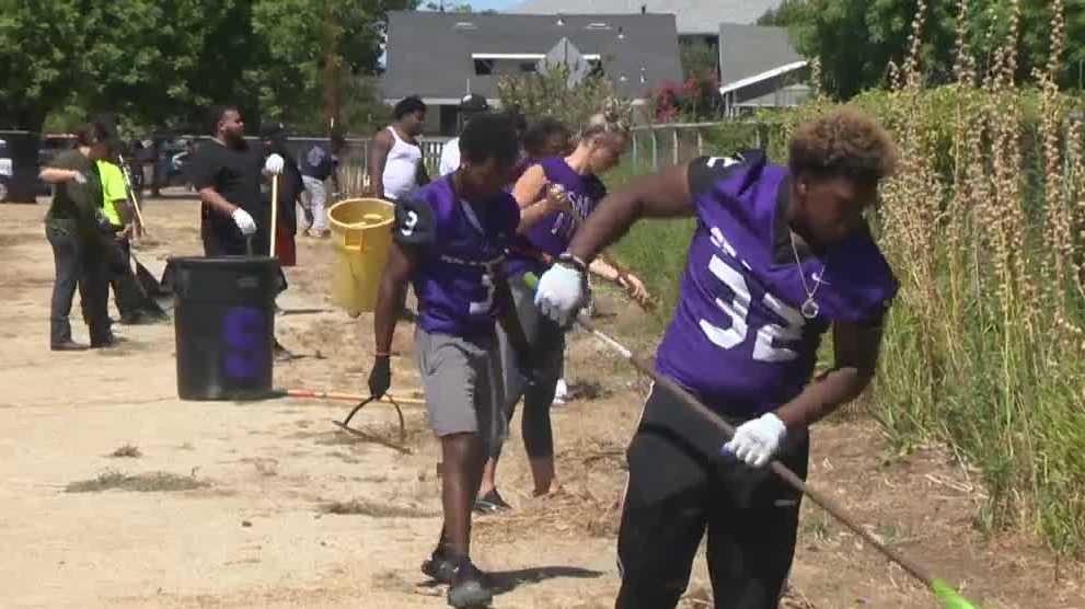 Sacramento high school football players clean up field