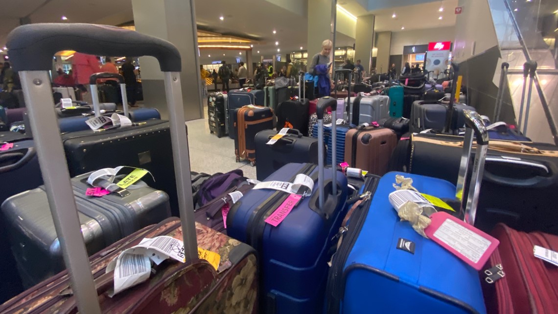 Thousands of bags sit in Sacramento International Airport as flight cancelations soar