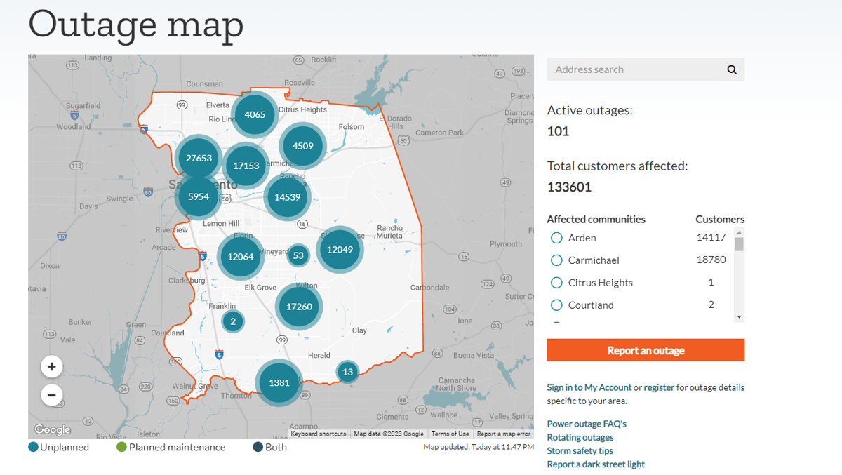 Nearly 134k customers without power in Sacramento area